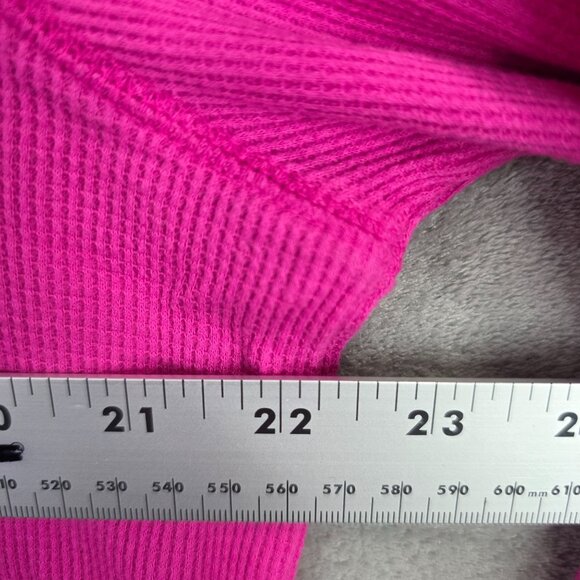 Womens Gap Pink Waffle Tee Thermal Knit Shirt Long Sleeve Round Neck Size XL - Picture 4 of 6